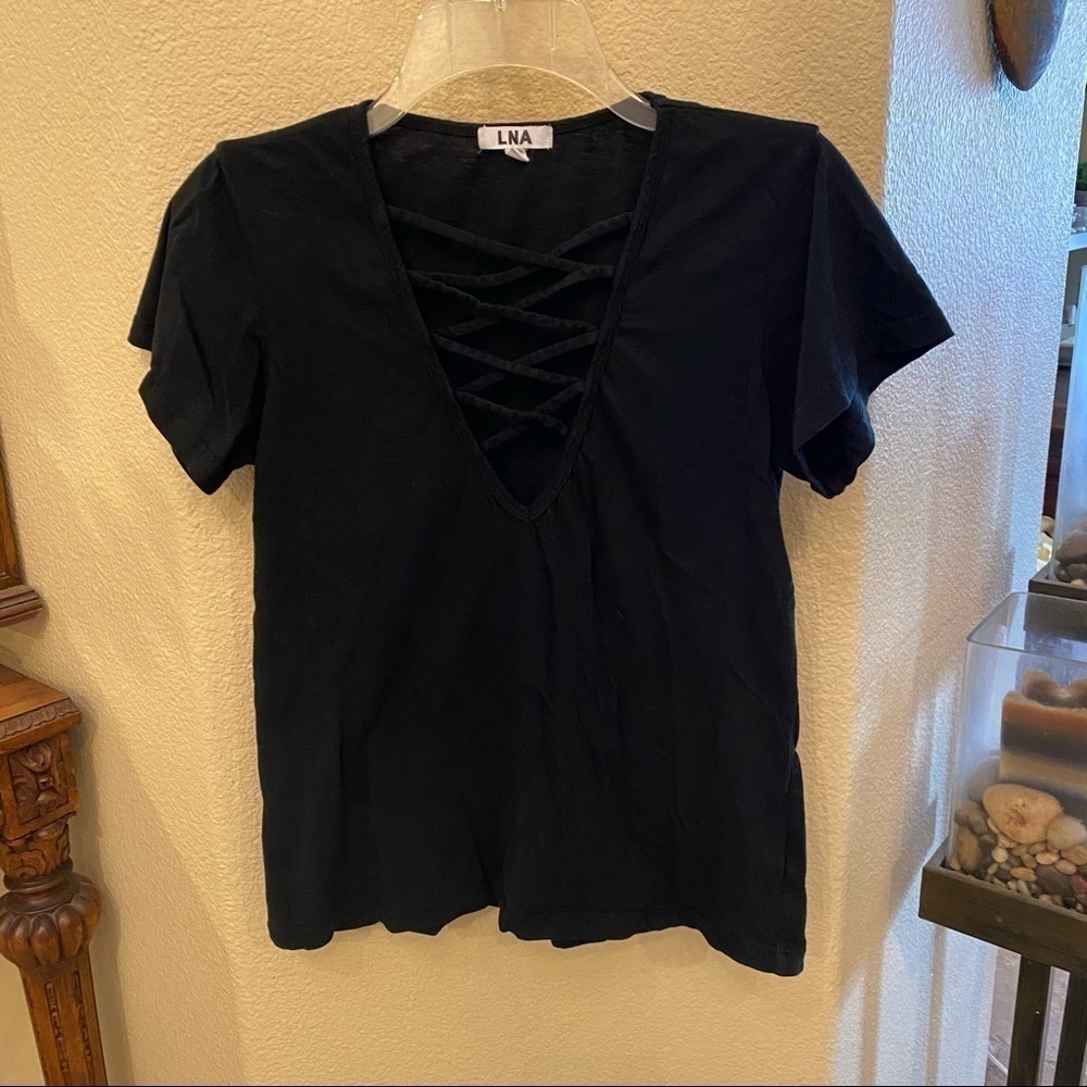 LNA Black V-Neck T-Shirt Size Xsmall
